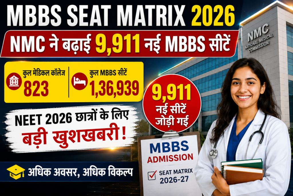 MBBS Seat Matrix 2026: NMC ने बढ़ाईं 9,911 नई MBBS सीटें, NEET छात्रों के लिए बड़ी खुशखबरी