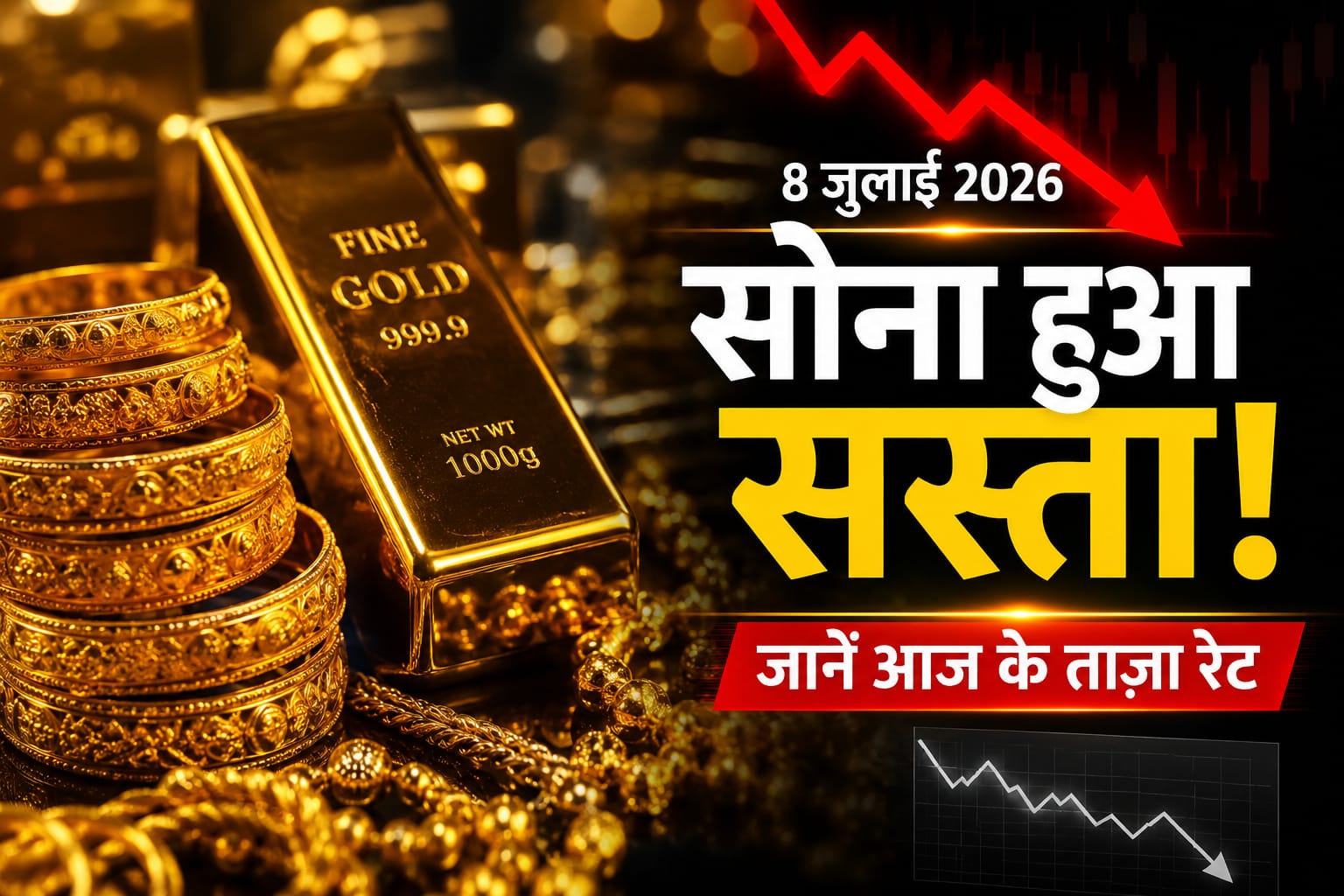 8 जुलाई 2026 का गोल्ड प्राइस अपडेट, 24 कैरेट और 22 कैरेट सोने के ताज़ा रेट