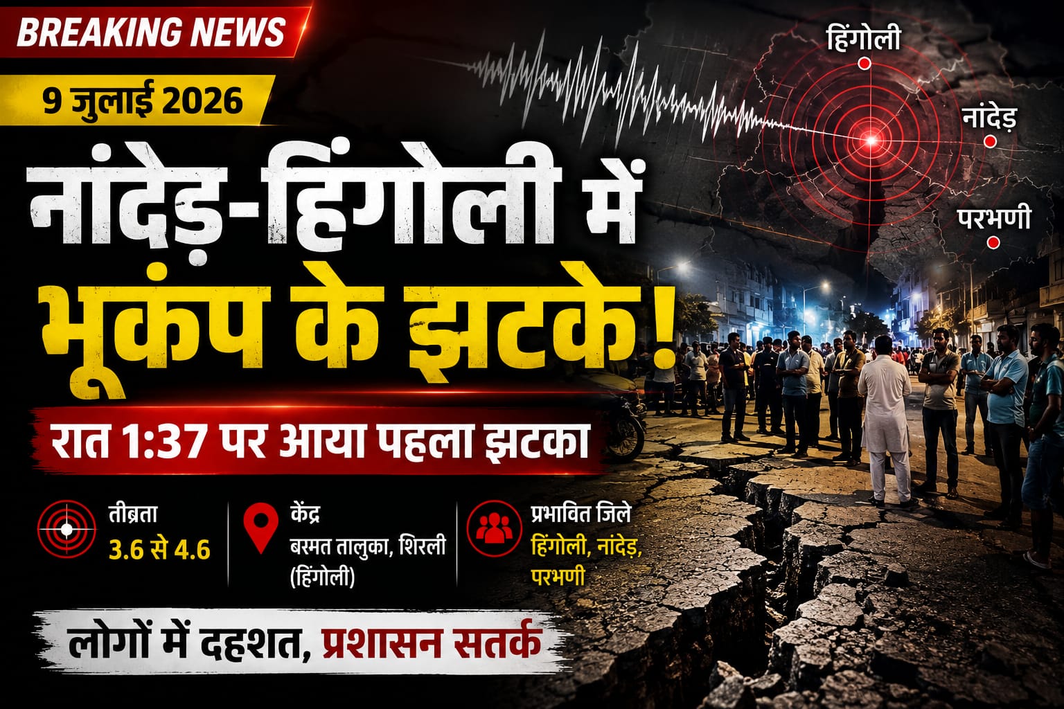 नांदेड़-हिंगोली में देर रात भूकंप के कई झटके, लोगों में दहशत | Latest Earthquake News 2026