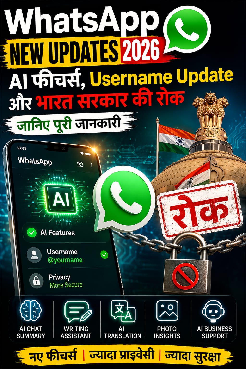 WhatsApp New Updates 2026: AI फीचर्स, Username Update और भारत सरकार की रोक, जानिए पूरी जानकारी