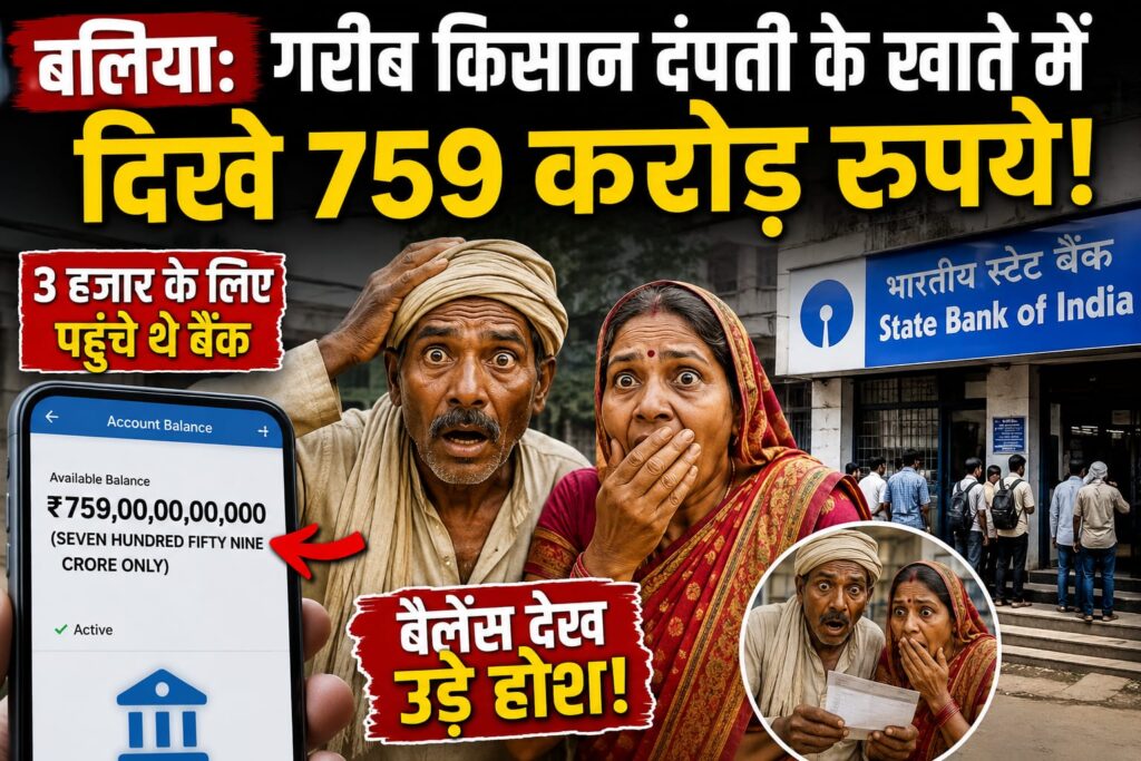 बलिया: गरीब किसान दंपती के खाते में दिखे 759 करोड़ रुपये, 3 हजार के लिए पहुंचे थे बैंक, बैलेंस देख उड़े होश