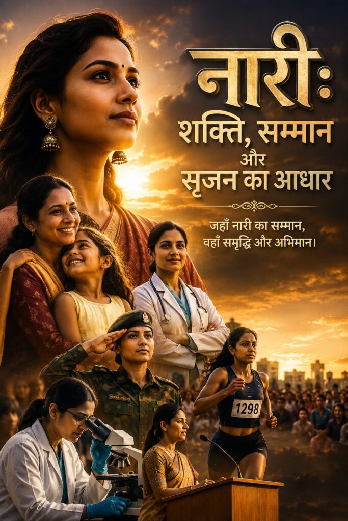 नारी: शक्ति, सम्मान और सृजन का आधार "नारी केवल एक शब्द नहीं, बल्कि शक्ति, साहस, प्रेम, त्याग और सृजन का दूसरा नाम है।"