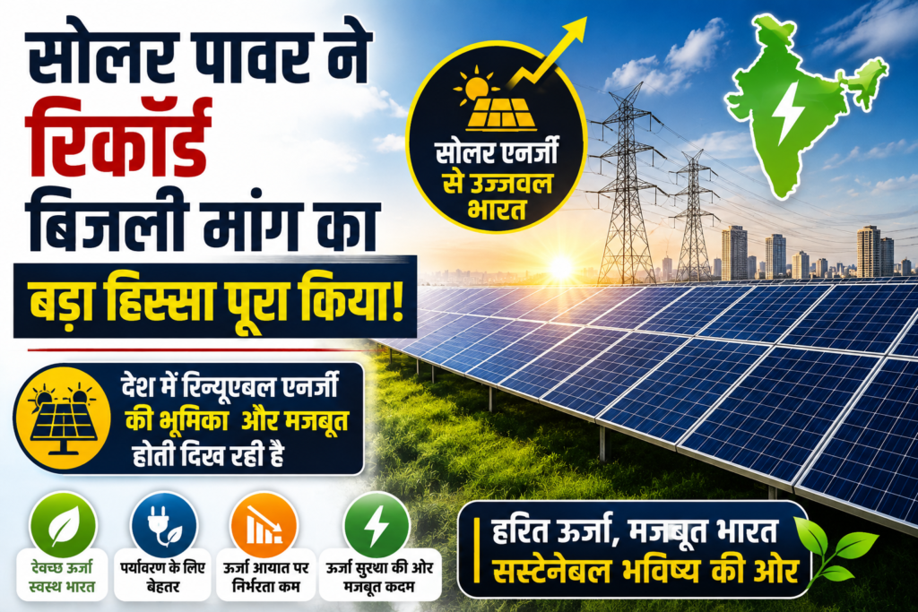 सोलर पावर ने रिकॉर्ड बिजली मांग का बड़ा हिस्सा पूरा किया, भारत में रिन्यूएबल एनर्जी की भूमिका और मजबूत हुई