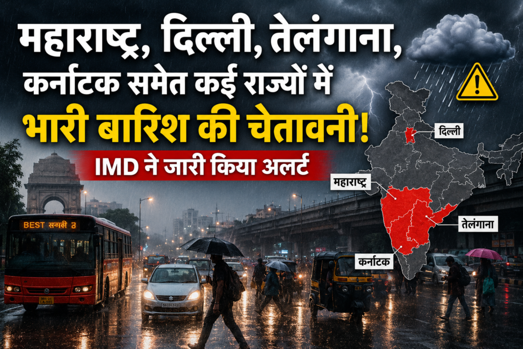 महाराष्ट्र, दिल्ली, तेलंगाना और कर्नाटक समेत कई राज्यों में भारी बारिश की चेतावनी, IMD ने जारी किया अलर्ट