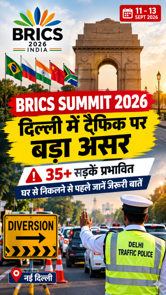 BRICS Summit 2026: दिल्ली में आज से ट्रैफिक पर बड़ा असर, 35 से ज्यादा सड़कें प्रभावित;
